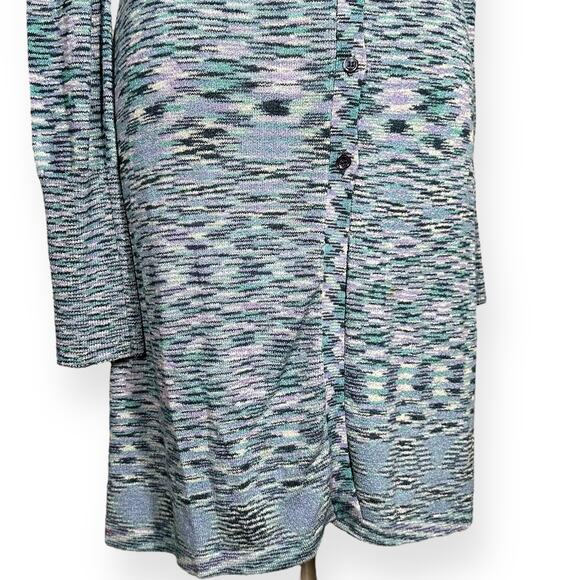 Vintage BCBGMAXAZRIA Y2K Cardigan Sweater Dress Button Up Sheath Teal Abstract - Picture 3 of 9